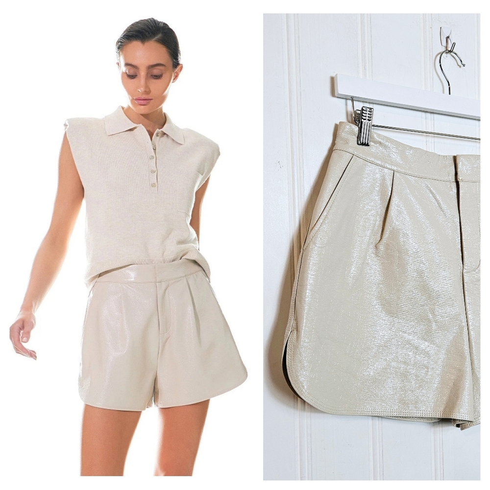 Grey Lab Faux Leather Shorts Womens Size M White High Waisted